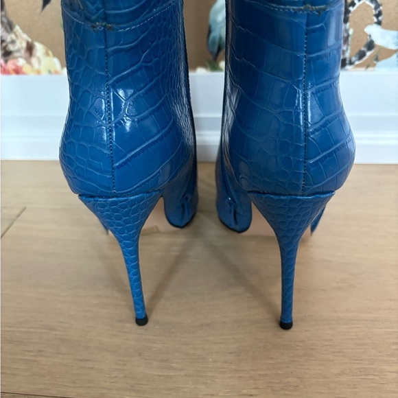 Blue Croc Knee High Stiletto Heel Boots - Picture 3 of 7